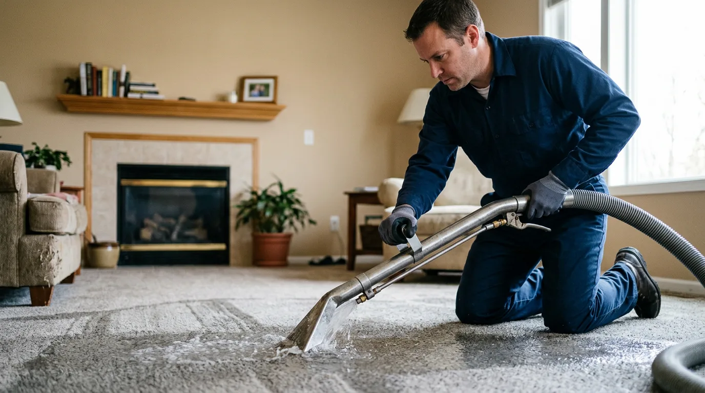 Water damage restoration technician working near Bradford, RI